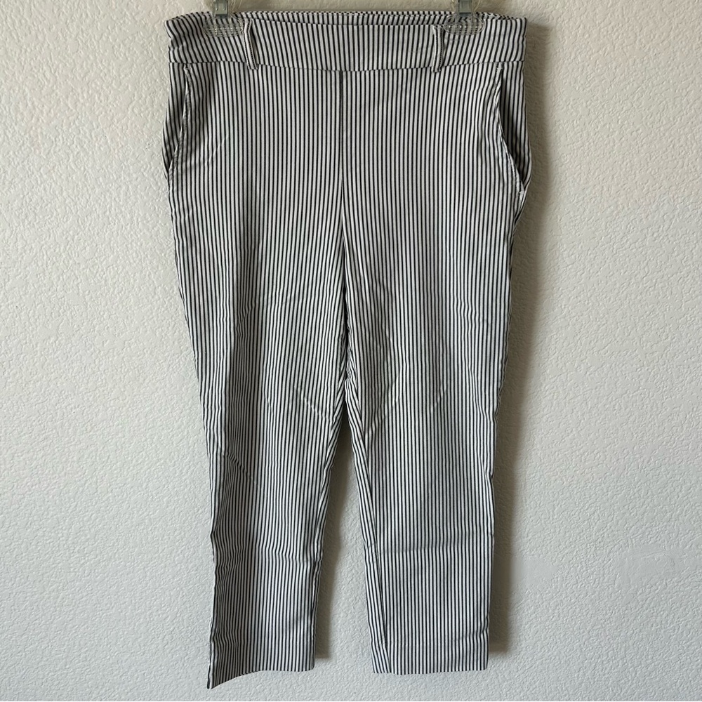 Hilary Radley Light Academia White and Grey Striped Business Casual Dress Pants